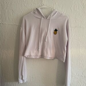White Cropped Hoodie with Pineapple Patch